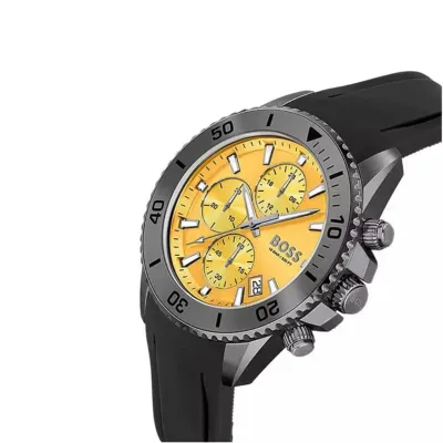 Hugo Boss Admiral Yellow Dial Black Rubber Silicone Strap Watch